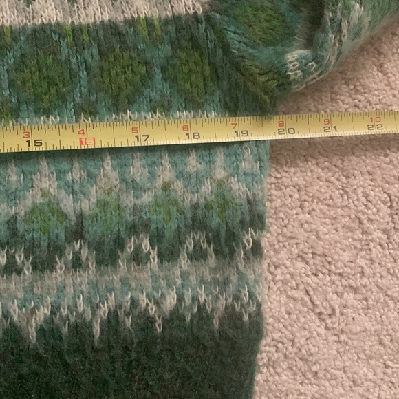 Vintage Y2K Wool Sweater 90s V Neck Cropped Fair Isle Bulldog Green Blue - Picture 13 of 13
